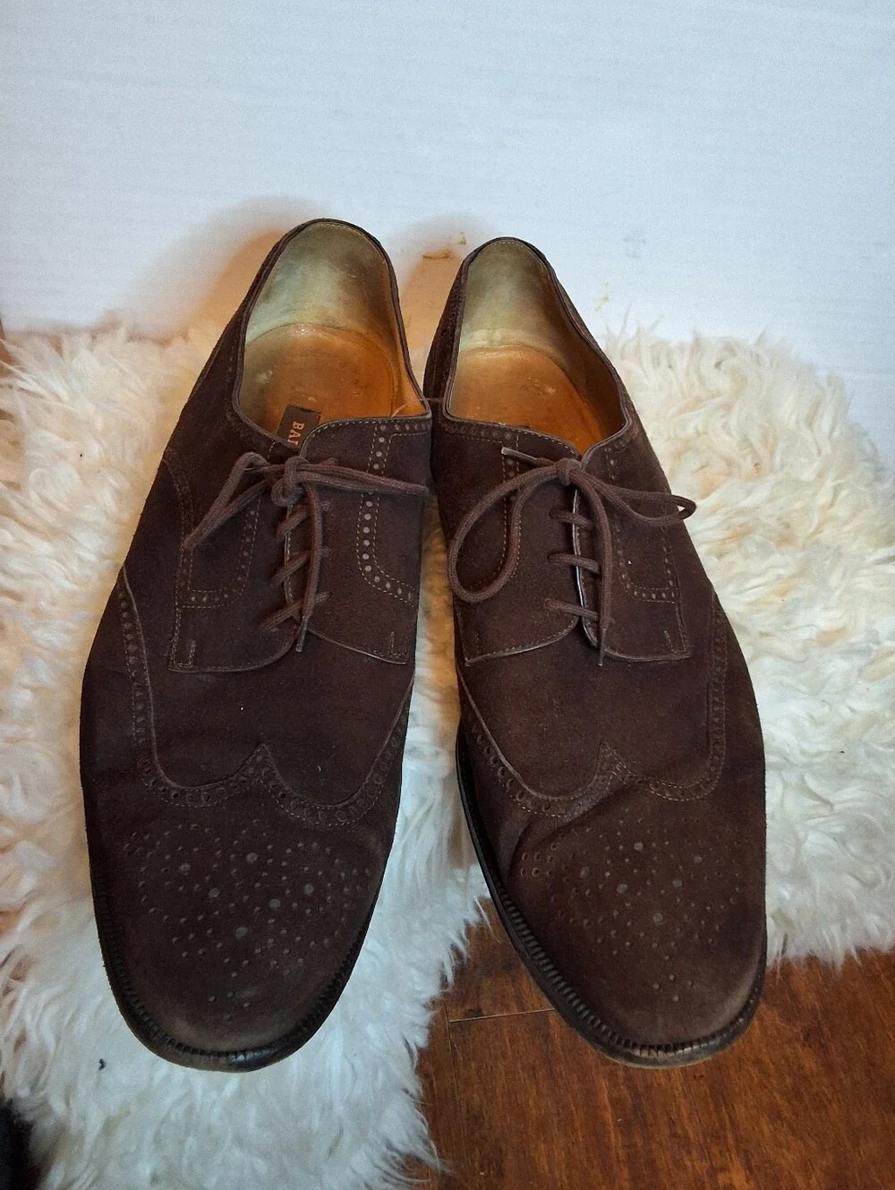 Bally Italian Men’s Brown Suede Wingtip Brogue Oxford Shoes Size 14D